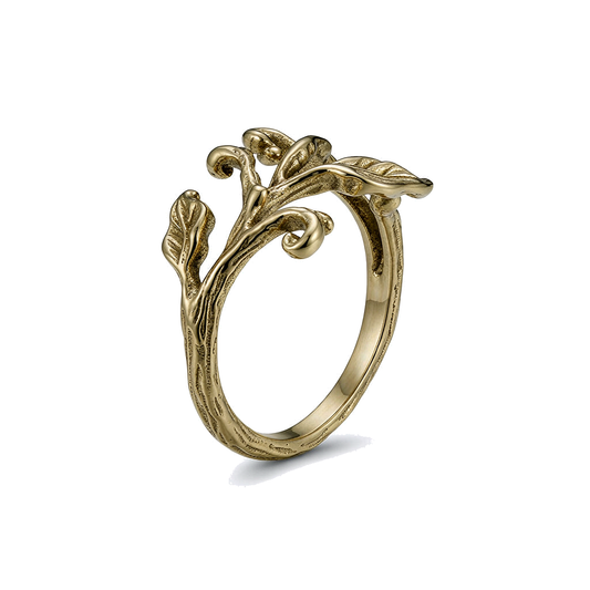 Men Vintage Gold Twisted Branch Leaf Open Ring