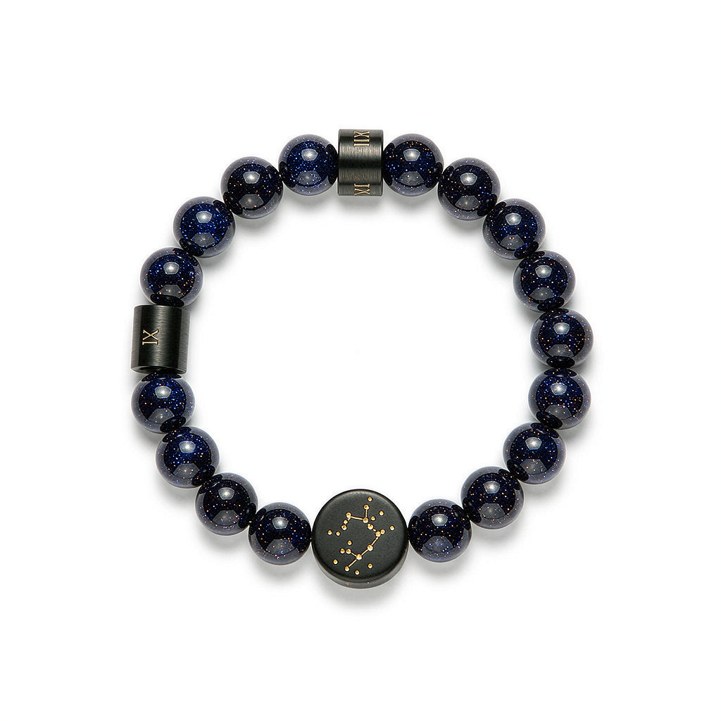 Men Zodiac Constellation Blue Goldstone Beaded Bracelet Astrology Spiritual Wrist Chain