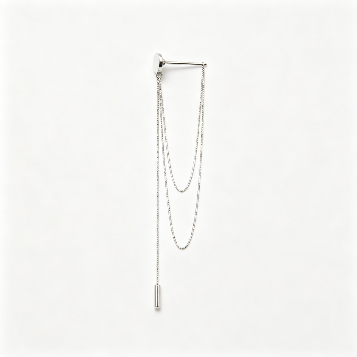 Men Silver Multi‑Layer Chain Tassel Drop Stud Earring Single