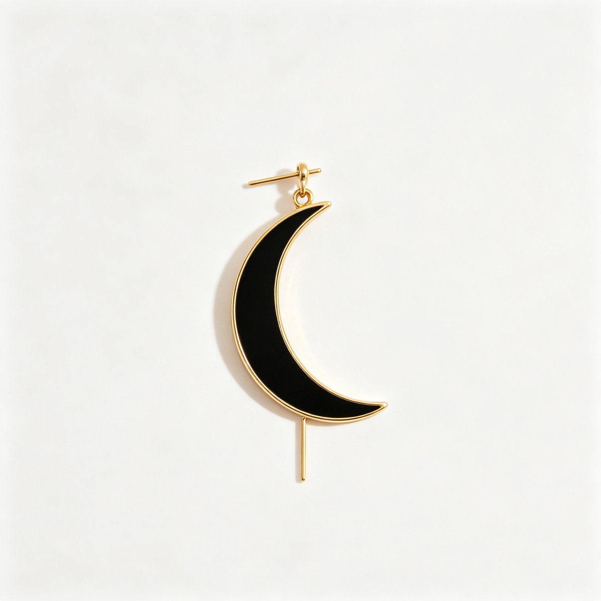 Men Gold‑Tone Black Enamel Crescent Moon Dangle Earring Single