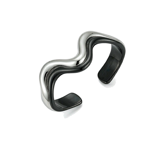 Men Two‑Tone Wavy Open Cuff Ring