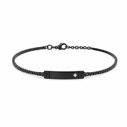 Men Minimal Black Flat Bar Bracelet Thin Cable Chain Adjustable Wrist Jewelry