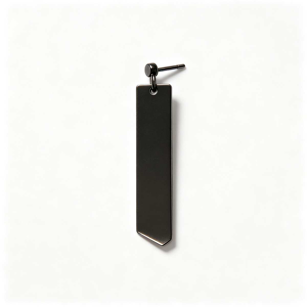 Men Black Matte Long Vertical Bar Dangle Stud Earring Single
