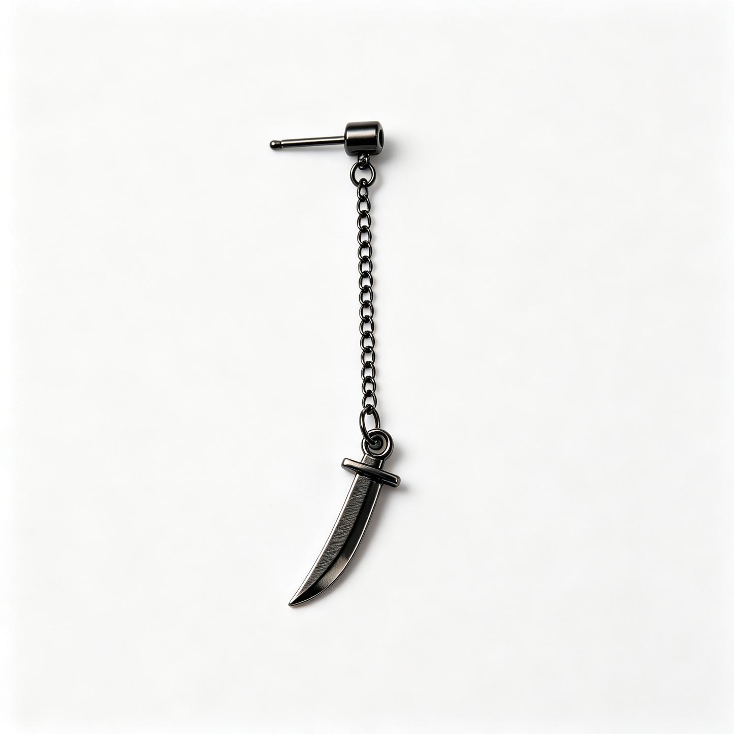 Men Black Chain Dagger Sword Charm Dangle Stud Earring Single
