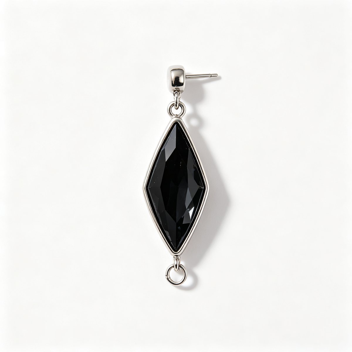 Men Silver Tone Black Rhombus Gem Dangle Stud Earring Single