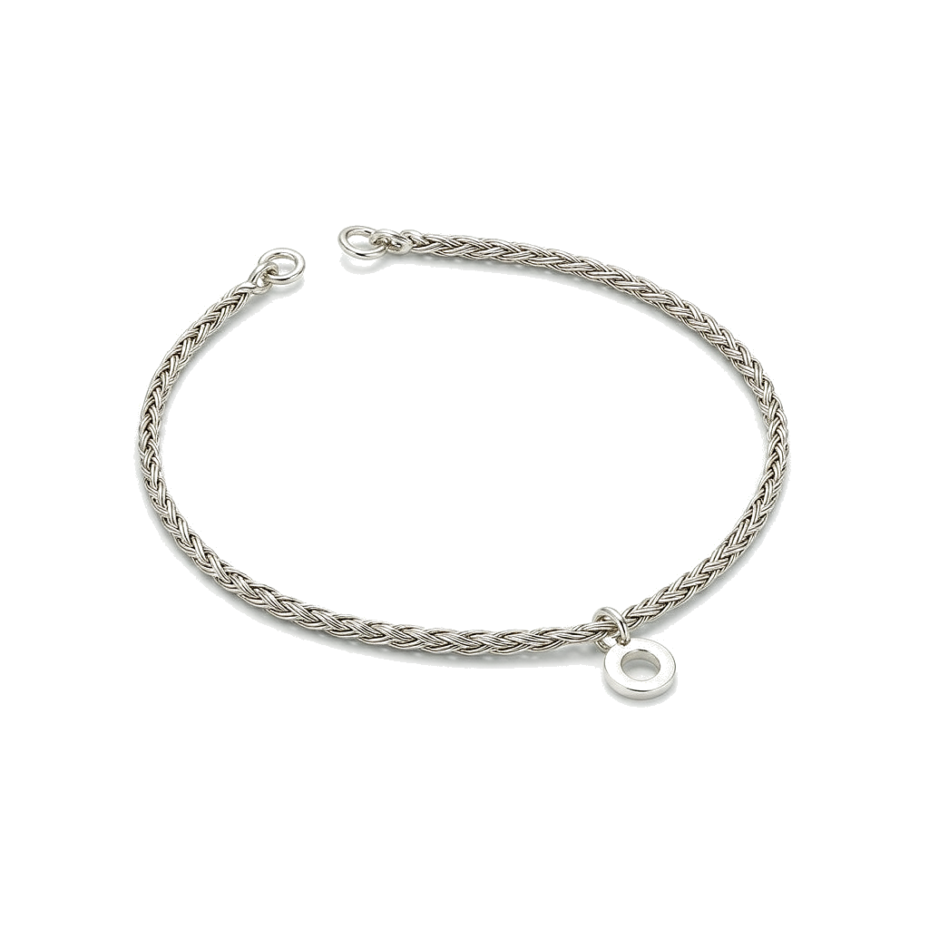 Men Silver Braided Chain Bracelet With Hollow Circle Pendant