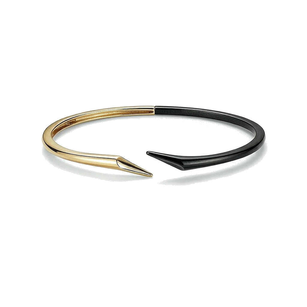 Men Two-Tone Gold Black Open Cuff Bangle With Tapered Pointed Ends