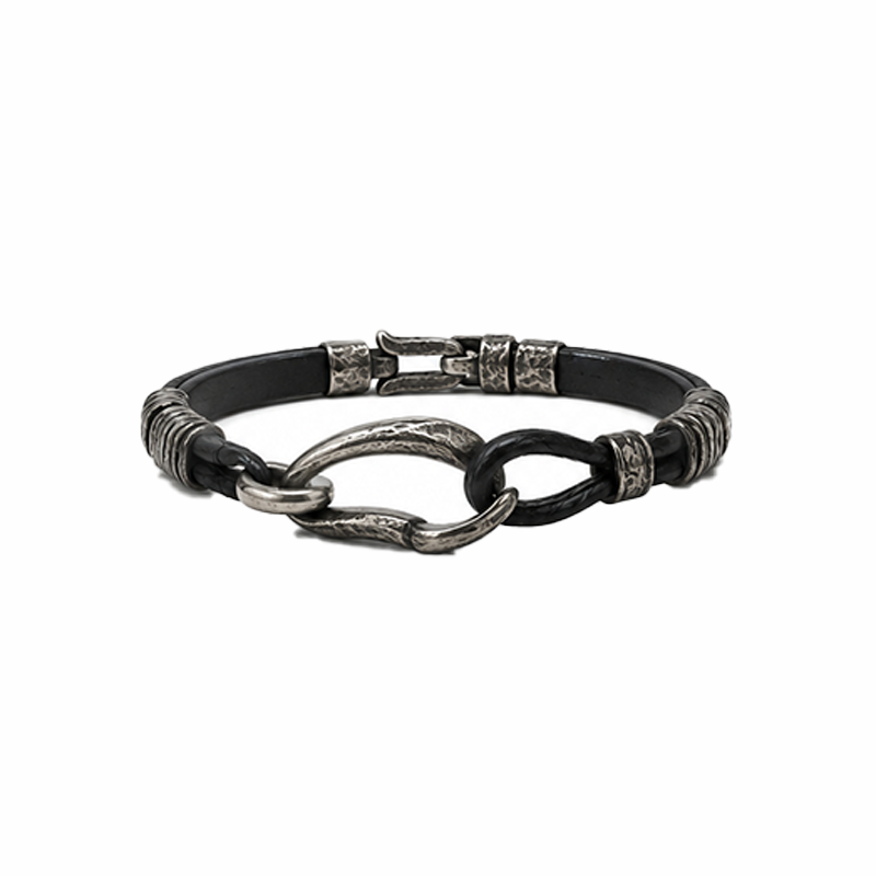 Men Two‑Layer Rope & Paperclip Chain Bracelet Silver Tone Stack Wristband
