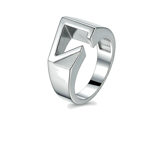 Men Silver Geometric Cut‑Out Open Signet Ring