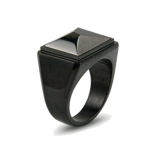 Men Black Square Pyramid Top Signet Ring
