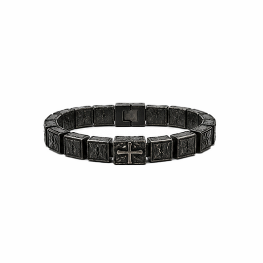 Men Cross Black Box Chain Bracelet Matte Stainless Steel Wristband