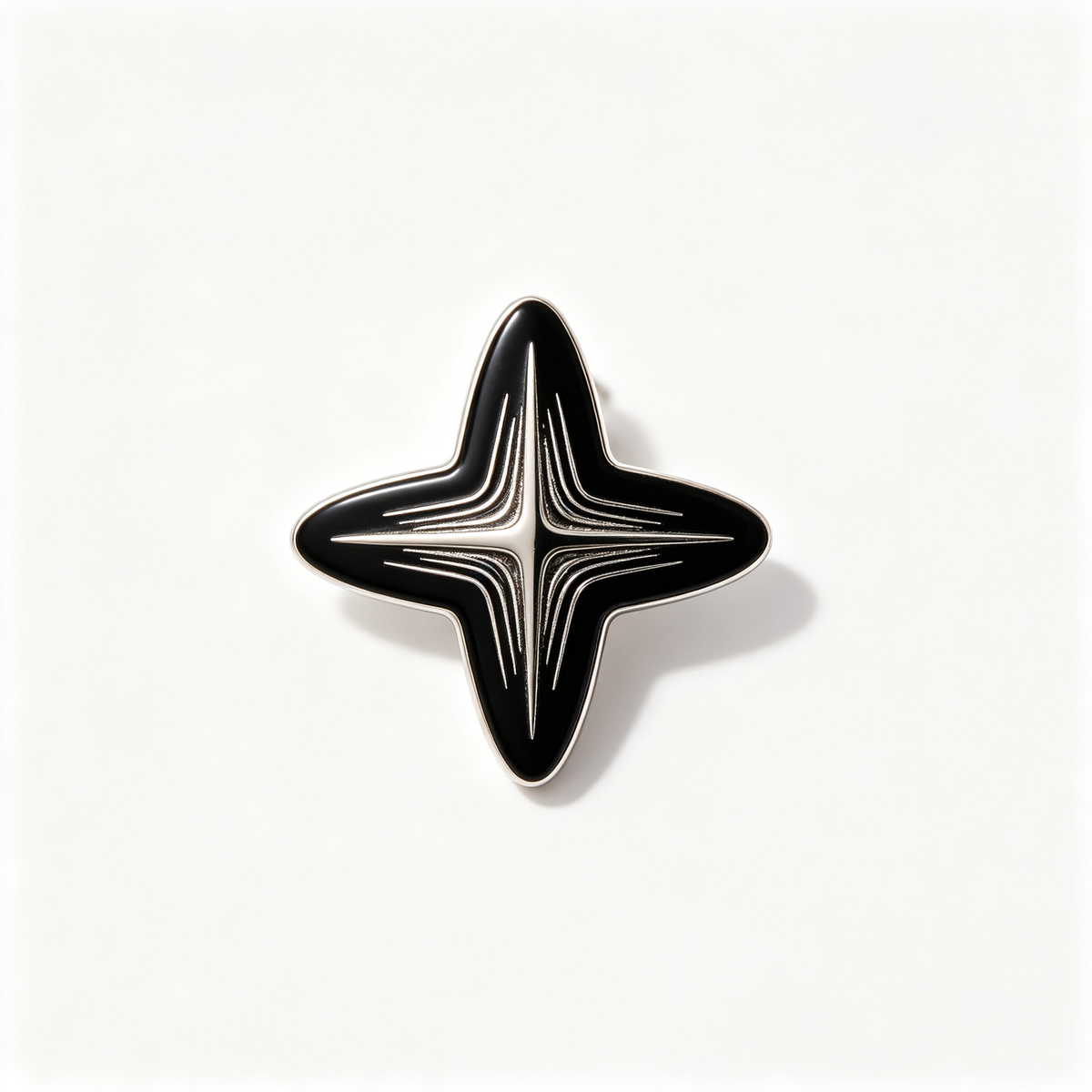 Men Silver Black Enamel Four‑Pointed Star Stud Earring Retro Futuristic Single