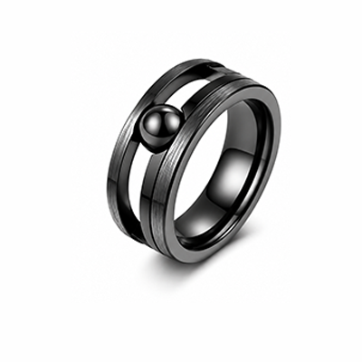 Men Black Hollow Double‑Layer Rotatable Bead Fidget Ring