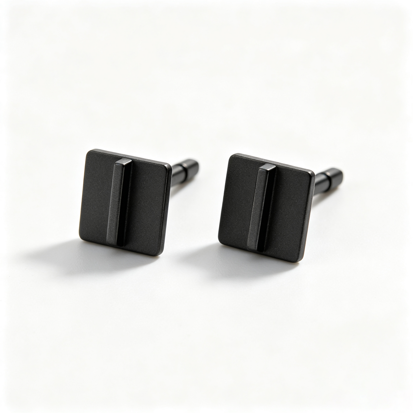 Men Matte Black Square Bar Detail Stud Earrings Minimal Modern Pair