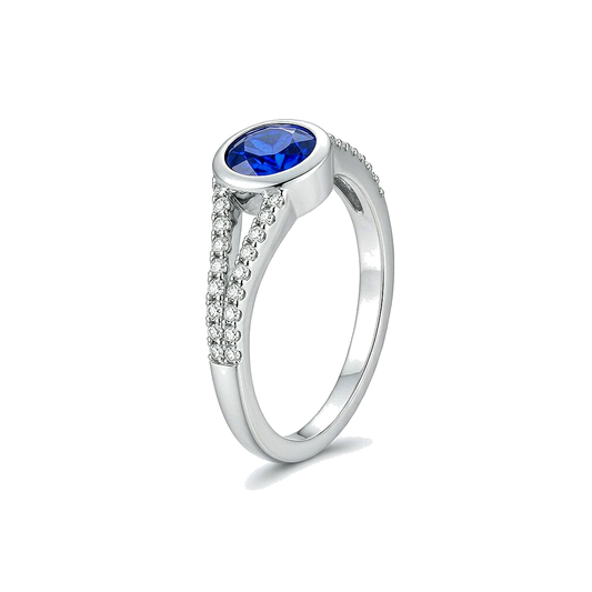 Men Silver Oval Blue Sapphire Simulated Stone Engagement Ring