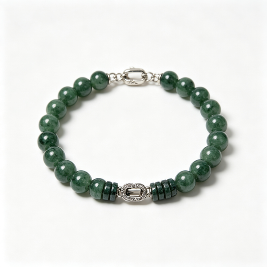 Men Natural Green Jade Beaded Bracelet Vintage Retro Gemstone