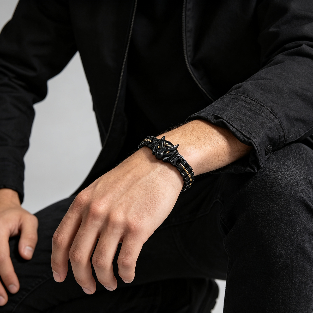 Men's Black Gold Geometric Armor Titanium Steel Bracelet