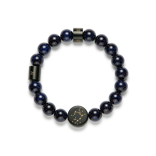 Men Zodiac Constellation Blue Goldstone Beaded Bracelet Astrology Spiritual Wrist Chain