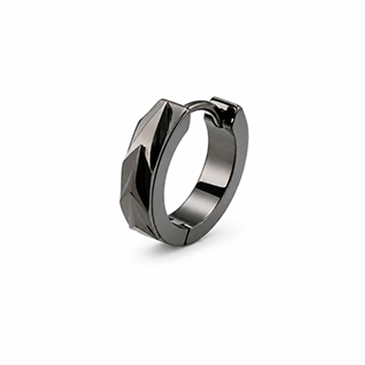 Men Black Gunmetal Faceted Cut Huggie Hoop Earring Single