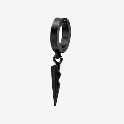 Men Black Lightning Bolt Dangle Huggie Hoop Earring Single