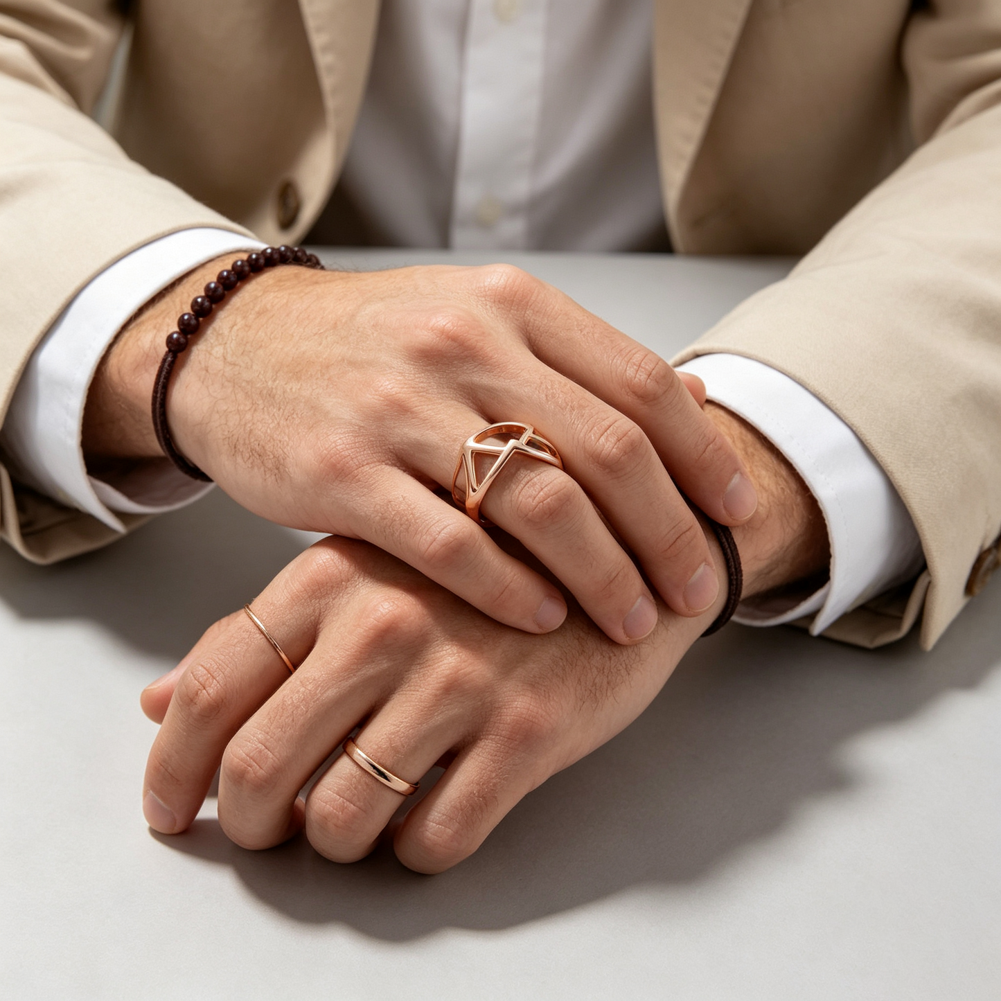 Men Rose Gold Mountain Peak Hollow Cut‑Out Ring