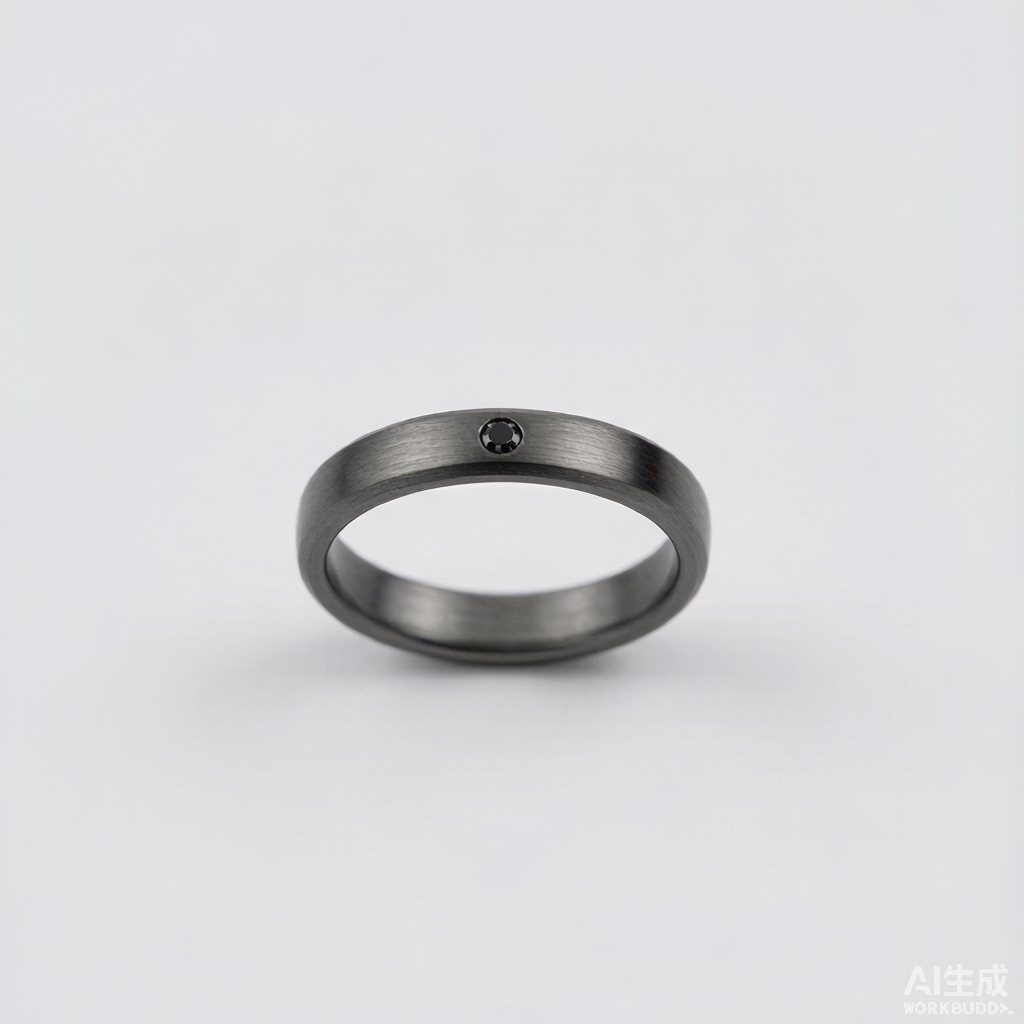 Men Brushed Silver Open Split Ring With Black Square Gem