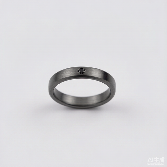 Men Brushed Silver Open Split Ring With Black Square Gem