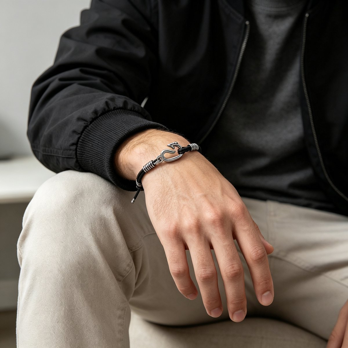 Men Two‑Layer Rope & Paperclip Chain Bracelet Silver Tone Stack Wristband