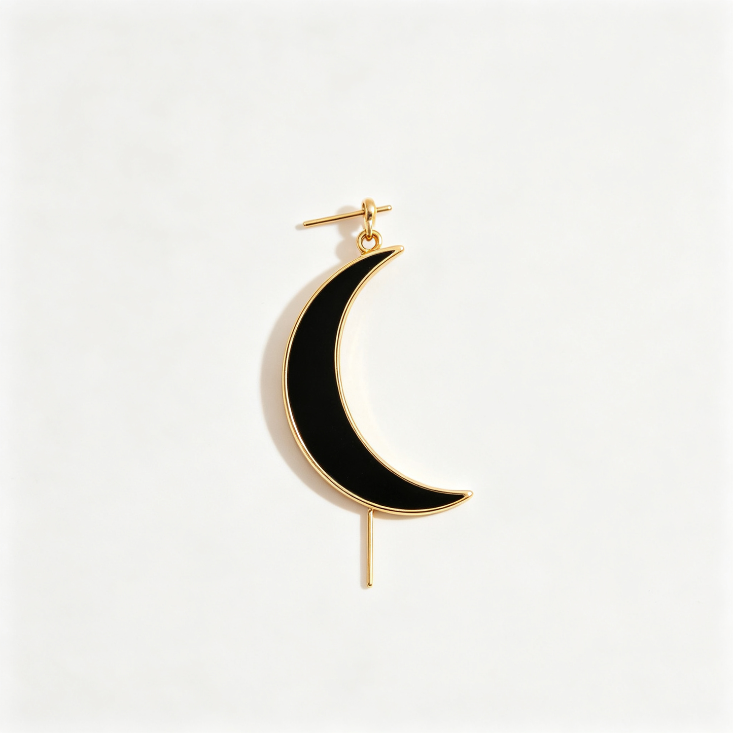 Men Gold‑Tone Black Enamel Crescent Moon Dangle Earring Single
