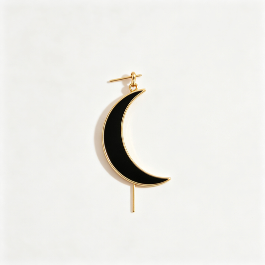 Men Gold‑Tone Black Enamel Crescent Moon Dangle Earring Single