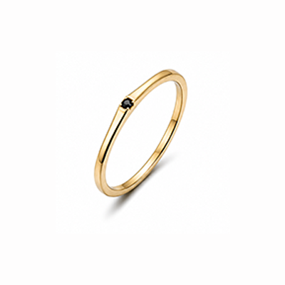 Men Thin Gold Tone Minimal Band Ring With Tiny Black Stone