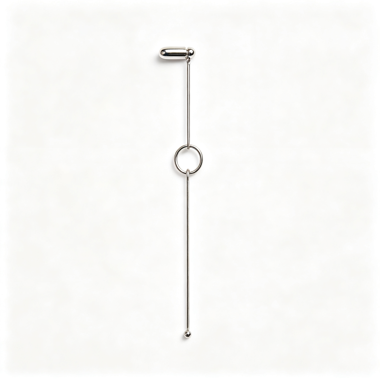 Men Silver Minimal Long Bar Link Drop Stud Earring Single