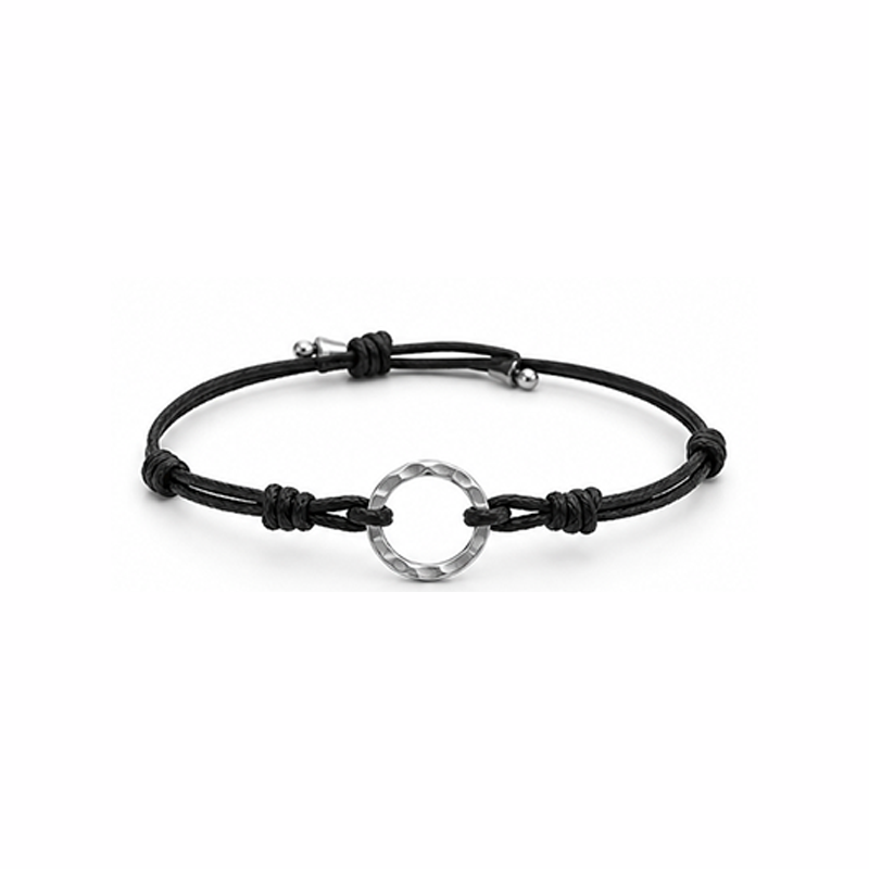 Men's Silver Braided Rope Chain Bracelet Minimal O‑Ring Charm Wristband