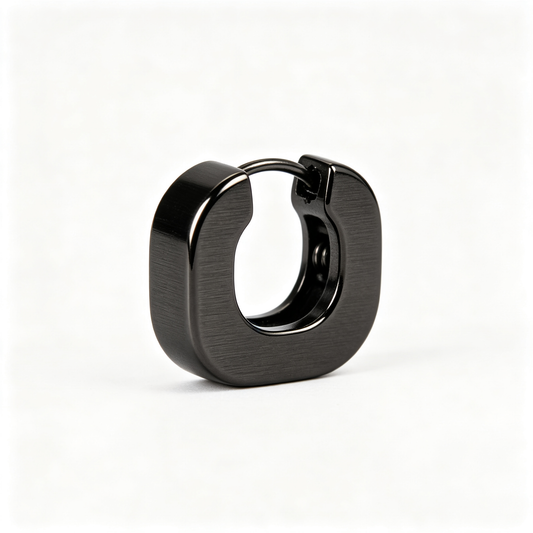 Men Matte Black Square U‑Shape Huggie Hoop Earring Single