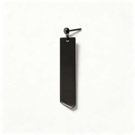 Men Black Matte Long Vertical Bar Dangle Stud Earring Single