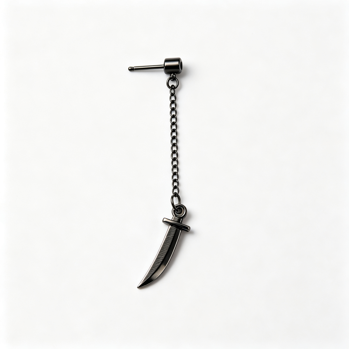 Men Black Chain Dagger Sword Charm Dangle Stud Earring Single