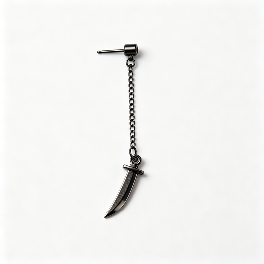 Men Black Chain Dagger Sword Charm Dangle Stud Earring Single