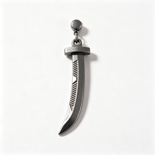 Men Antique Gunmetal Engraved Sword Dangle Stud Earring Single