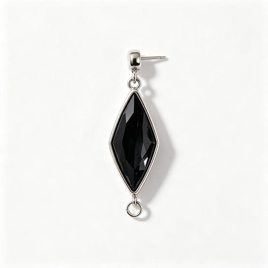Men Silver Tone Black Rhombus Gem Dangle Stud Earring Single