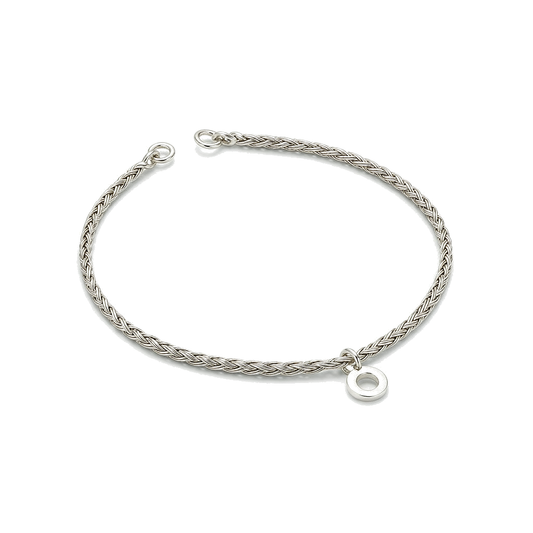 Men Silver Braided Chain Bracelet With Hollow Circle Pendant