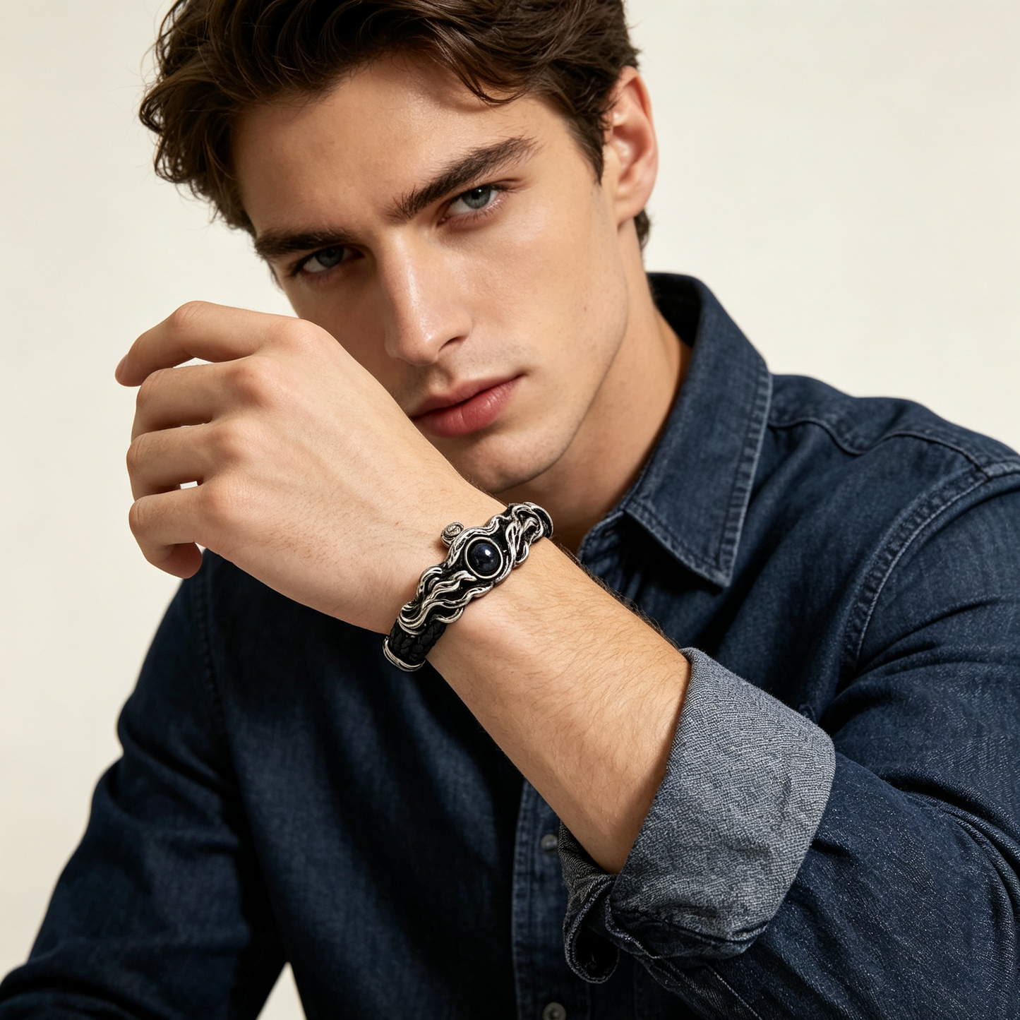 Men Evil‑Eye Charm Rope Cord Bracelet Boho Adjustable Sliding Wristband