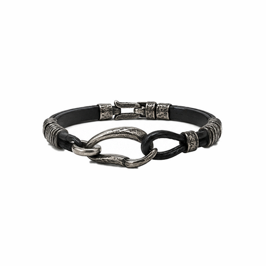 Men Two‑Layer Rope & Paperclip Chain Bracelet Silver Tone Stack Wristband