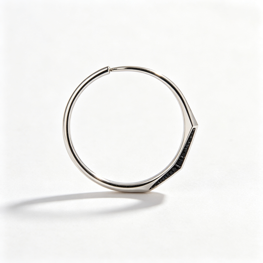 Men Silver Faceted Hoop Earring Inlaid Black Micro‑Crystals Single