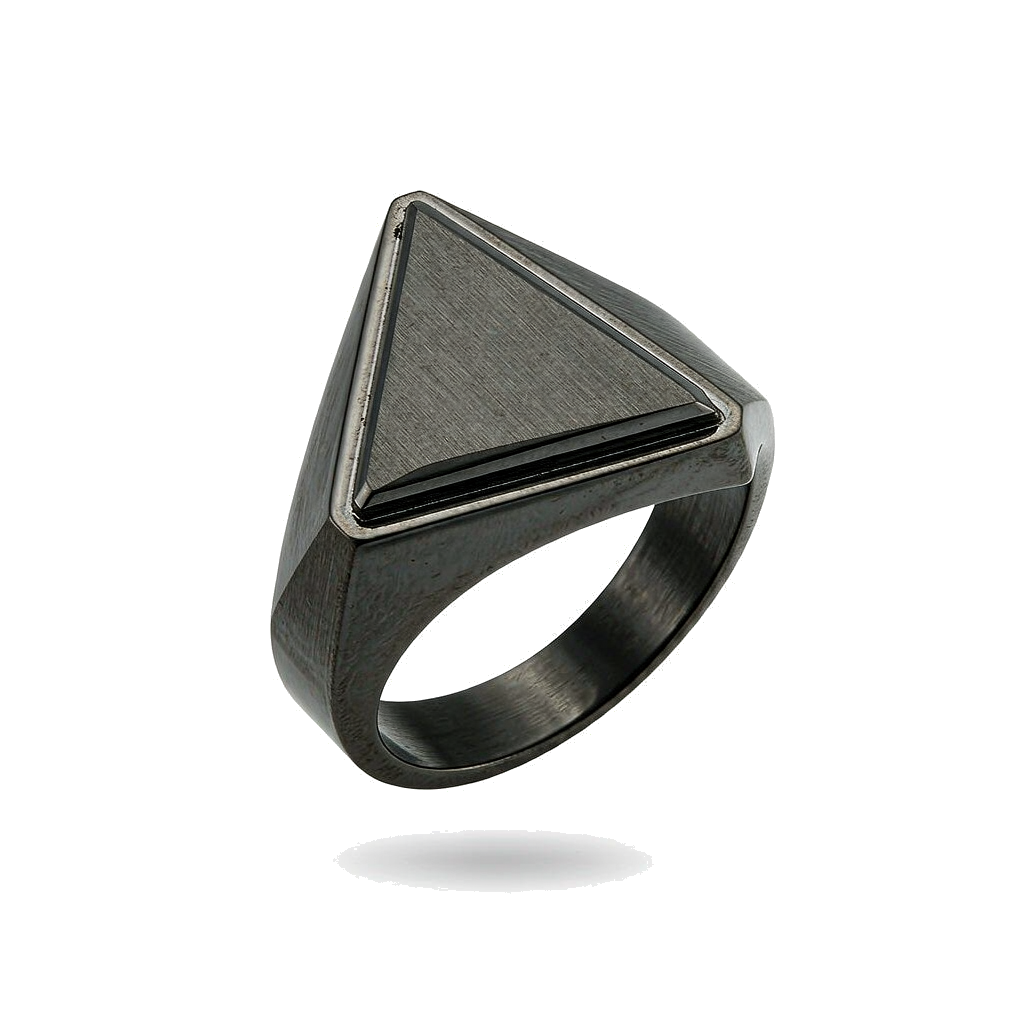 Men Gunmetal Brushed Triangle Pyramid Signet Ring