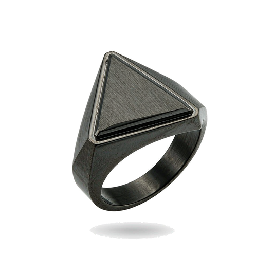Men Gunmetal Brushed Triangle Pyramid Signet Ring