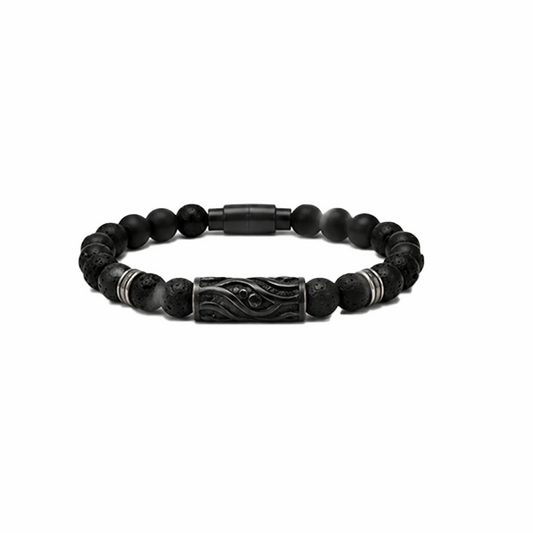Men Black Onyx Matte Round Bead Bracelet Stainless Steel Spacers Stretch