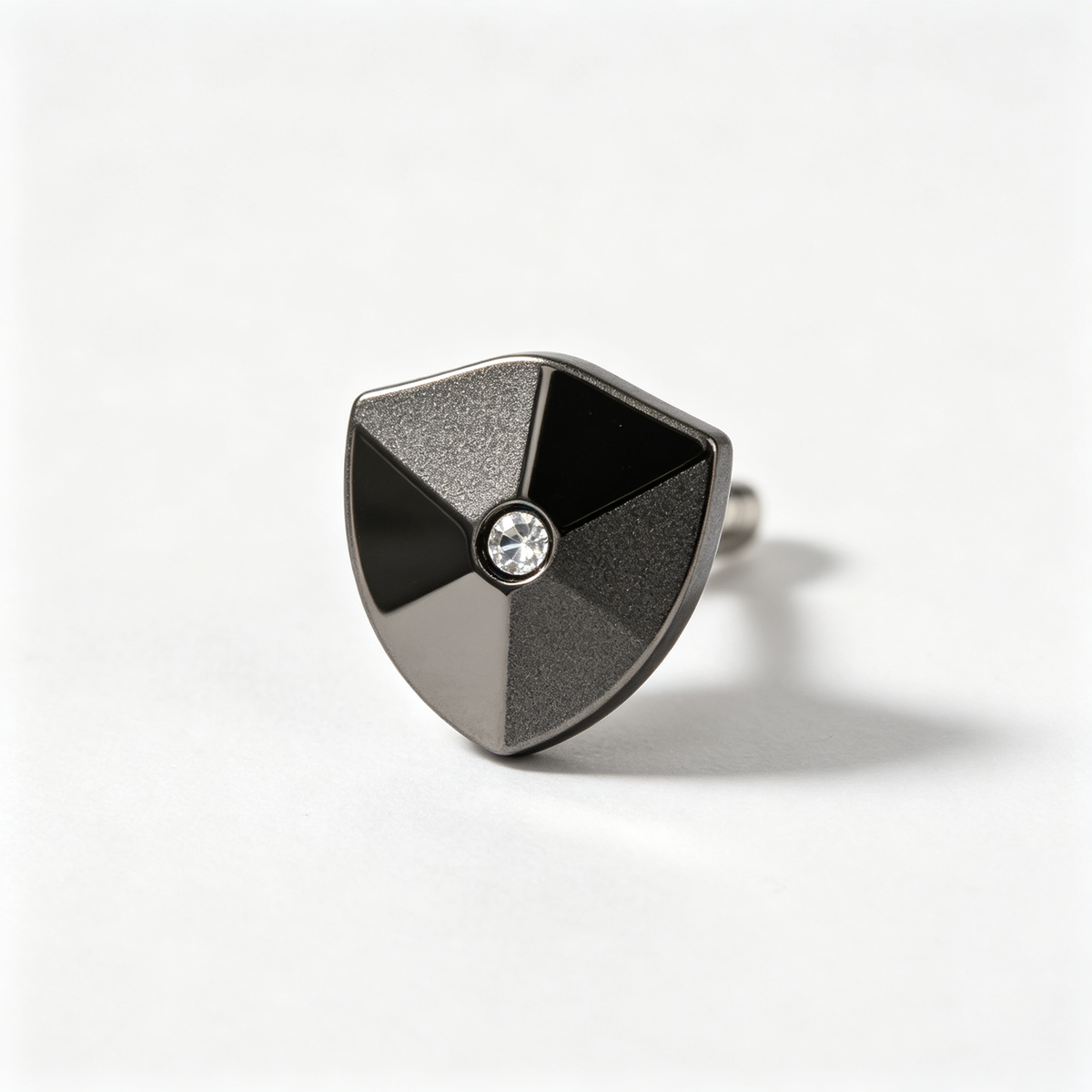 Men Gunmetal Shield‑Shape Stud Earring Inlaid Clear Crystal Single