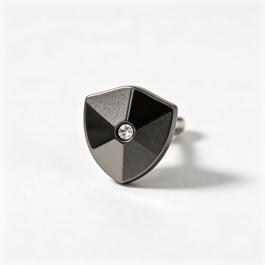 Men Gunmetal Shield‑Shape Stud Earring Inlaid Clear Crystal Single