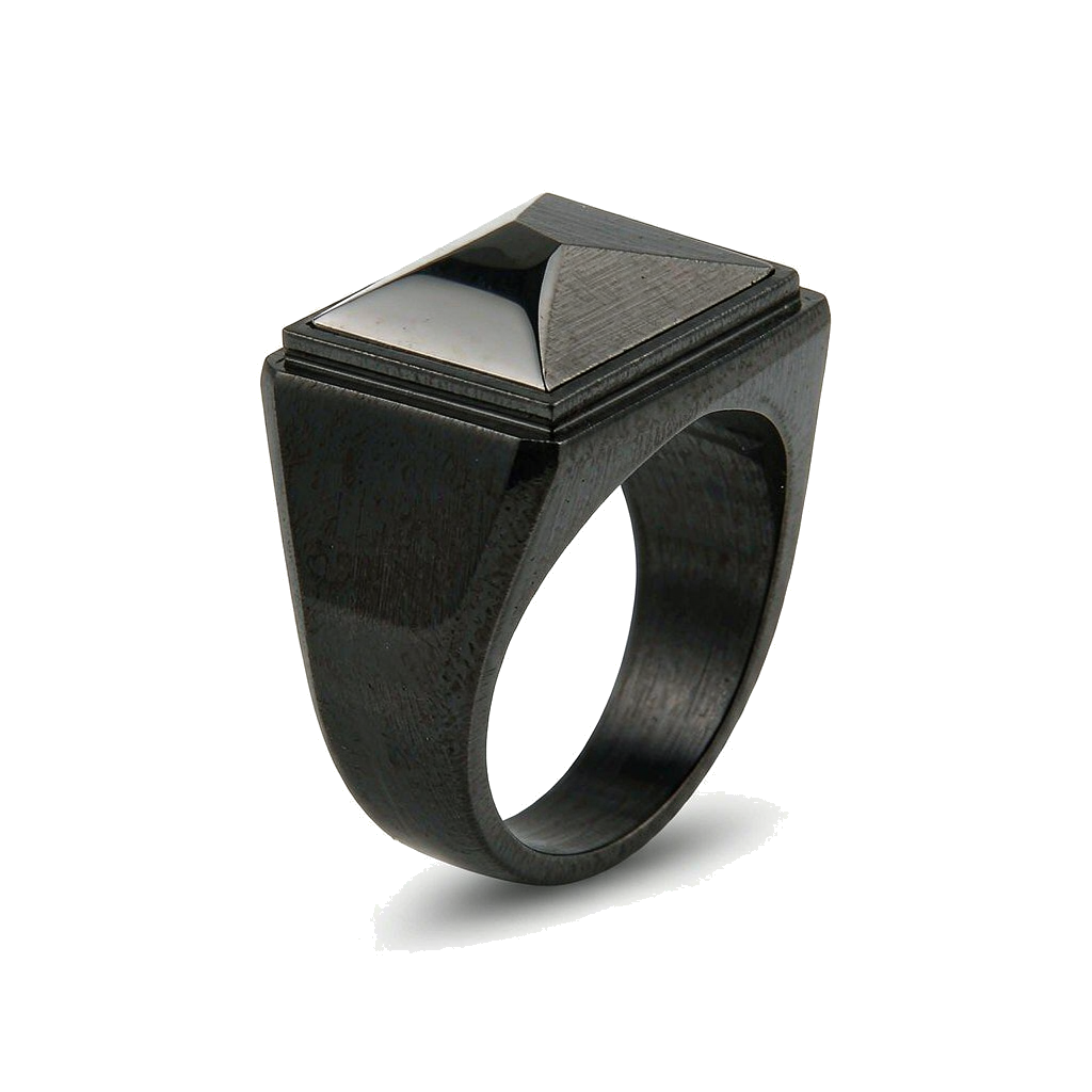 Men Black Square Pyramid Top Signet Ring