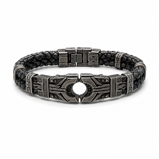 Men Mixed Metal Hexagon Bead Bracelet Two‑Tone Stretch Elastic Wristband